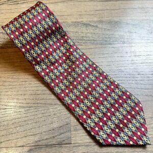 Leonardo Strelli Tie Rack Silk Necktie Diamond Geometric Pattern Italy vtg‎